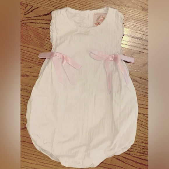 Frances Rose white one-piece Bubble Romper Bows Eyelet Toddler Girl’s 2T Easter - Picture 2 of 9